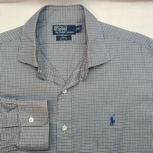 Polo Ralph Lauren Blue Gingham Men XL Regent Custom Fit Cotton Pony Oxford Shirt
